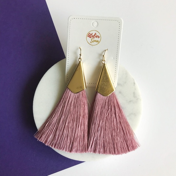 Atelier Sona Jewelry - LAST ONE! Fringe Tassel Statement Earrings - Mauve